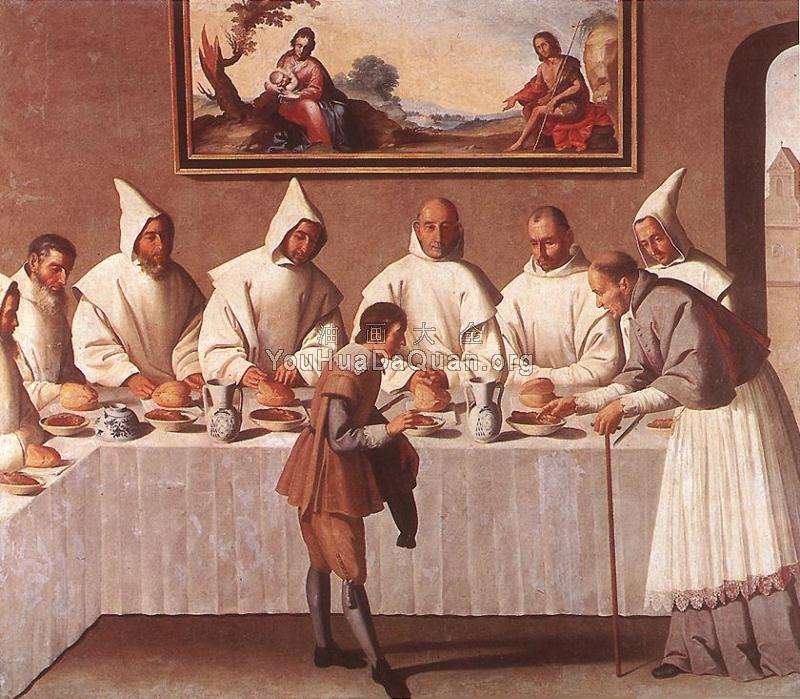 St Hugo of Grenoble in the Carthusian Refectory - 弗朗西斯科·德·苏巴朗